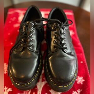 Dr. Martens Black Leather Oxfords with Yellow Stitching